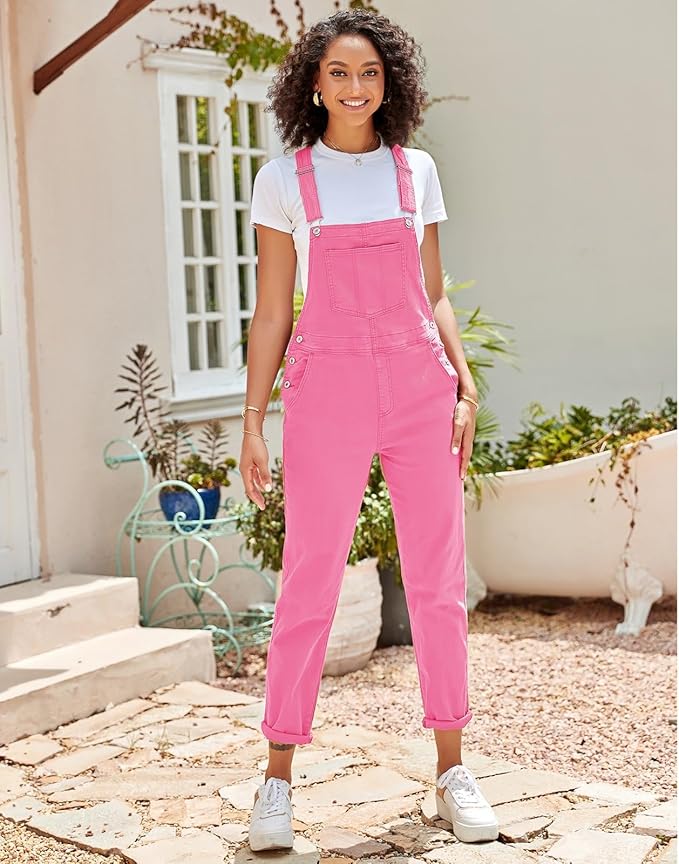 Vetinee Womens Classic Adjustable Straps Pockets Denim Bib Overalls Jeans Pants