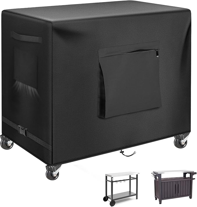 Outdoor Bar Cart Cover for 48 Inch BBQ Food Prep Table, Kovshuiwe Heavy Duty 600D Oxford Fabric Outdoor Dining Cart/BBQ/Worktable Metal Movable Table Waterproof Cover