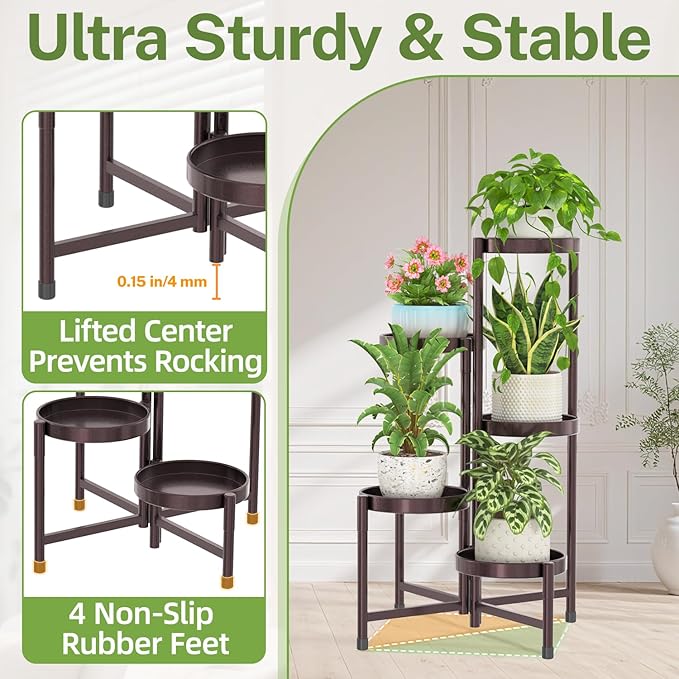 iDavosic.ly Plant Stand Indoor Outdoor, 5 Tier Corner Metal Flower Display Holder Shelf, Easy Assembly Folding Tall Orchid Rack for Patio Balcony Porch Garden Living Room House, Violet Bronze