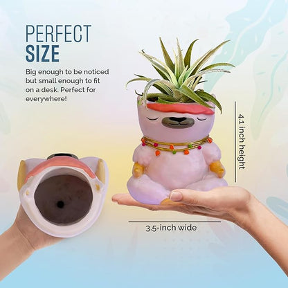 GFF Grass Flip Flops Animals Planters Lama 4 Inch Plant Pots for Succulents Flowers Herbs Houseplants - Indoor Outdoor Live Plants Stand Garden Home Office Kitchen Decor