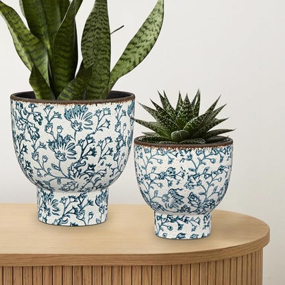 7.6/5.5 Inch Vintage Flower Pot, Blue and White Plant Pot Large Ceramic Planters for Indoor Plants Pots with Drainage Shabby Chic Planter Pots for Succulents Cactus Herb Snake Plants Outdoor Garden