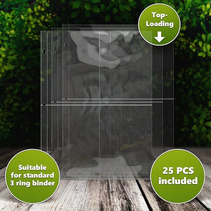 200 Pockets Seed Storage Organizer Sleeves (25 Pack) Slot Size 3.5x5, 4 Pocket Garden Seed Organizer, Clear Sleeves for Seed Packet Storage, Seed Keeper, Seed Organizer Binder