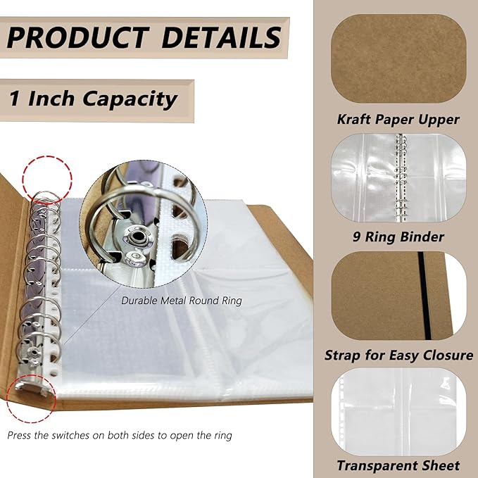 FERENLI Seed Storage Organizer Kraft Paper Binder Shell Seed Packet Organizer with 100 Pockets (Slot Size 3.62x5.19 inch) 25 Packs Clear Sheet Protectors for Organizing Seed Envelopes Photo Card