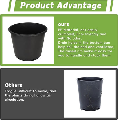 HOSTIC Short 5 Gallon Flexible Nursery Pots Gallon Pot with Drainage Holes Plastic Plant Container Suitable for Indoor Outdoor Vegetables Flowers Plants 10 PCS