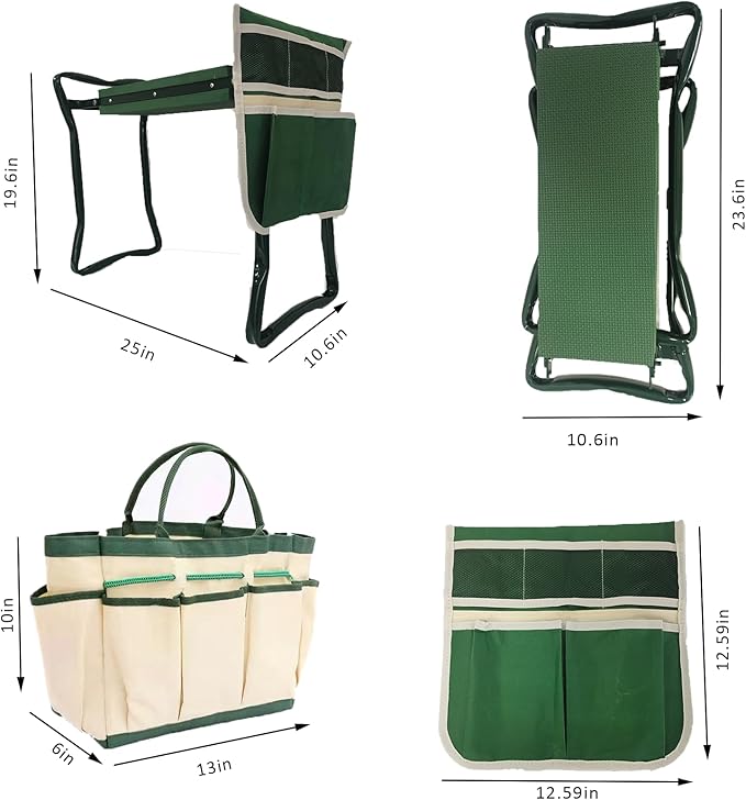 Garden Kneeler and Seat Heavy Duty - Foldable Kneeling Stool with Large Tool Pouch & Storage Bag, Space-Saving, Ideal Gift for Gardeners, Seniors & Parents