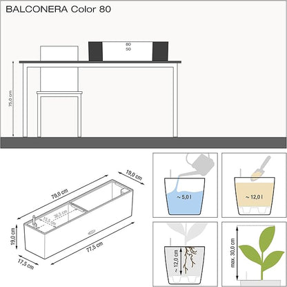 Lechuza 15680 Balconera Color 80 Self-Watering Planter for Indoor and Outdoor Use, 31" x 7" x7", White Matte