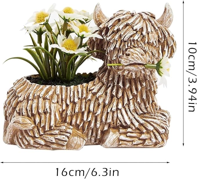 Highland Cow Planter for Outdoor Plants, Cute Scottish Highland Cow Decor Flower Pot,Resin Highland Cow Figurines Succulent Pots,Highland Cow Succulent Planters,Highland Cow Gifts for Women Men Kids