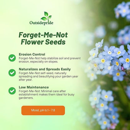 Outsidepride Blue Forget Me Not Seeds - 5000 Pcs Low Growing, Self-Sowing Perennial Flower Seeds for Planting Dense Blue Blooms & Upright Growth Habit for Meadows, Pollinator & Cottage Gardens