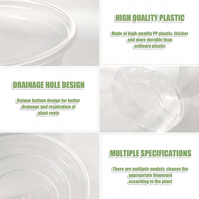 3/4/5 Inch Nursery Pot,30 Pack Clear Pots with Drainage, Plastic Pots for Planting Vegetables Flowers Seedlings