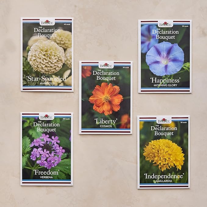 Burpee 'The Declaration Bouquet' Seed Collection – 5 Seed Flower Varieties Celebrating The Declaration of Independence and The American Revolution with Plant Labels & a Commemorative Keepsake Card