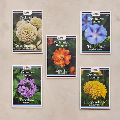 Burpee 'The Declaration Bouquet' Seed Collection – 5 Seed Flower Varieties Celebrating The Declaration of Independence and The American Revolution with Plant Labels & a Commemorative Keepsake Card