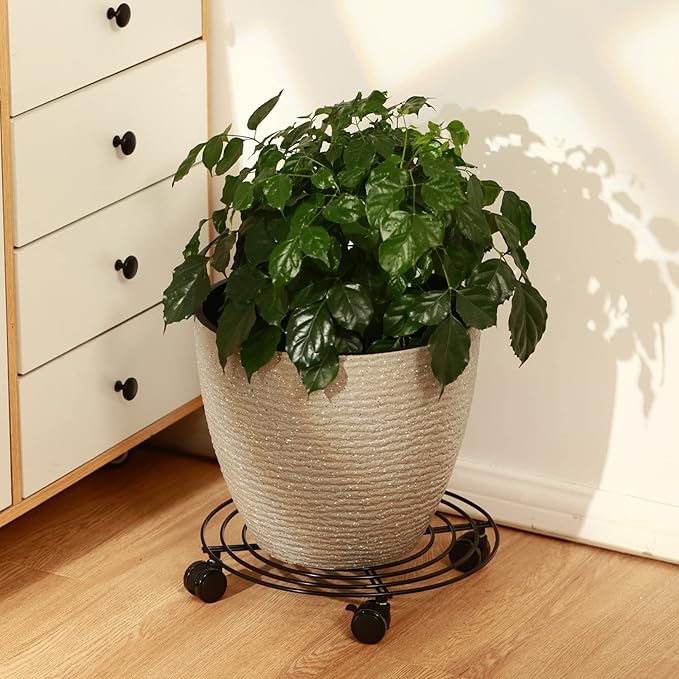 5 Packs 15.8 Inches Metal Plant Caddy with Wheels Extra-large Rolling Plant Stands Heavy-duty Wrought Iron Plant Roller Base Pot Movers Indoor Outdoor Plant Dolly with Casters Planter Tray Coaster