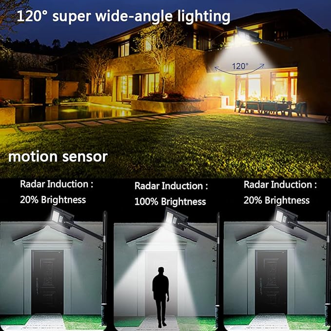 Solar Street Lights Outdoor Waterproof, 6000K Dusk to Dawn Solar Flood Lights with Remote Control, Motion Sensor Commercial Area Lighting for Outside Parking Lot 2 Pack