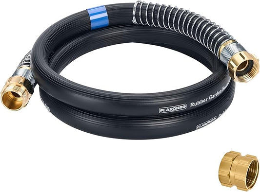 5/8 IN. × 5FT. Flexible Rubber Garden Hose, High Flow 5/8" I.D. Brass Fitting No Memory Durable Heavy Duty Water Hose Leader Hose for Watering, Irrigation, Water Transfer Pump