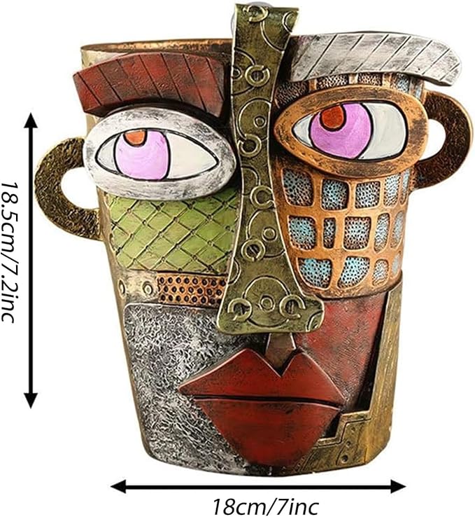 Picasso Pot, Face Planters, Plant Pots Sanxingdui Style, Abstract Head Planter, Handcrafted Planter Resin - Cute and Funky (Retro)