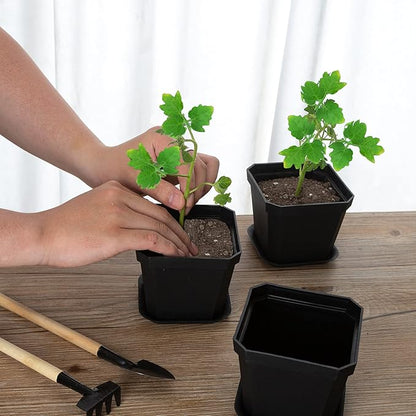 foxany 4" Plastic Nursery Pot, 30 Pcs Thick Plastic Square Planting Pots, Plant Seedling Pots, Seed Starting Pots - Black