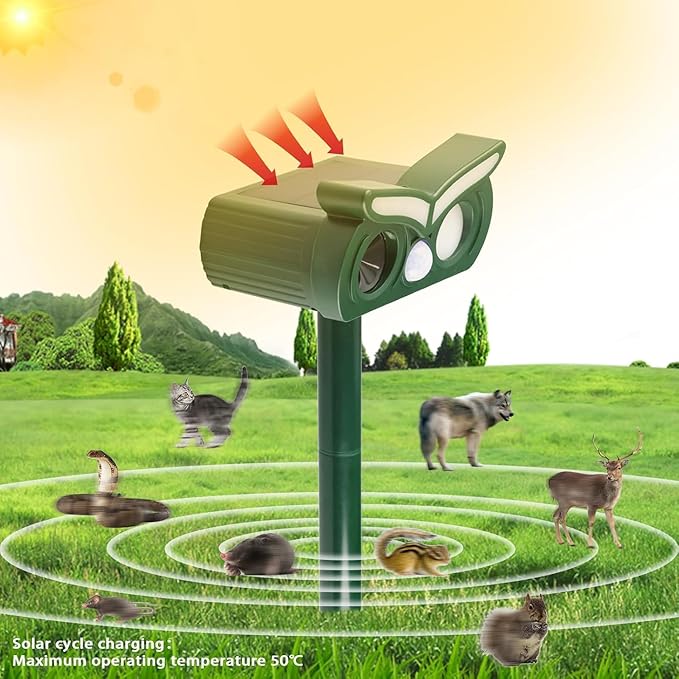 1Pack Solar Ultrasonic Animal Repellent Outdoor Deer Repellent Devices with Motion Detection&Flash Light Squirrel Rabbit Dog Cat Deterrent,Keep Rodent Chipmunk Raccoon Away for Yard