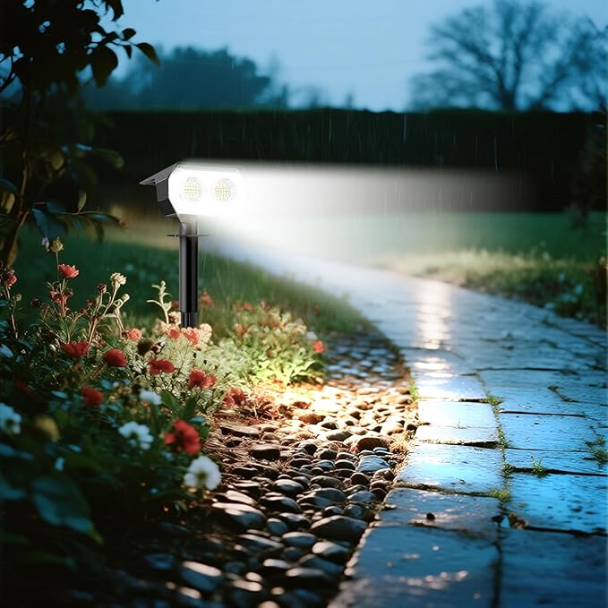 Solar Spot Lights Outdoor,IP65 Waterproof 48LED Path Lights with 3 Lighting Modes, Garden Yard Pathway Pool Wall Lights (Cool White, 4 Pack)