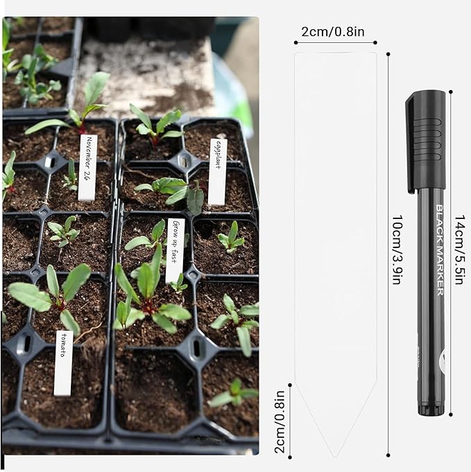 Greaner 4 Inch Plant Markers, 100PCS Weatherproof Plant Markers, Plastic Plant Labels for Outdoor Garden Waterproof, Plant Name Tags for Indoor Outdoor Plants with Garden Marker Pen（White）