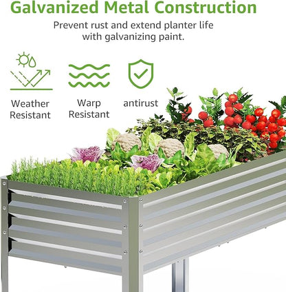 2PCS Galvanized Raised Garden Bed with Legs, 48 gallons, 48"x24"x32" Large Metal Elevated Planter Boxes with Drainage Holes,for Vegetables, Flowers, Backyard, Patio, Balcony