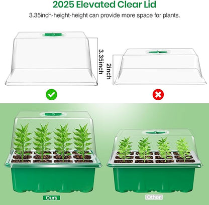 Bonviee 10 Packs Seed Starter Tray with Elevated Lid, 120 Cells Thicken Seed Starting Trays Kit with Adjustable Humidity Vent, Clear Cell Tray and Heightened Lids for Greenhouse & Gardens, Green