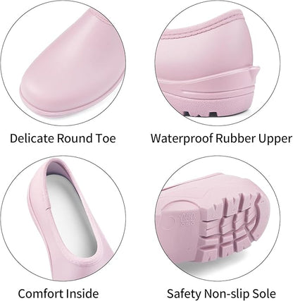 DKSUKO Waterproof Garden Shoe for Women Outdoor Slip-On Rain Boots Short Ankle Work Shoes and Garden Clogs with Comfort Insole