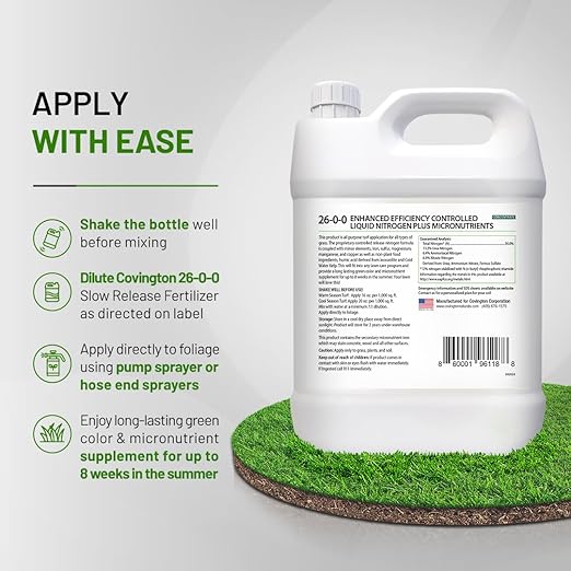 Covington ProLine 26-0-0 NPK Liquid Lawn Slow Release Fertilizer (32oz) – High Nitrogen Lawn Food for Summer Growth – Promotes Deep Green Color & Resilient Turf – Ideal for Heat-Stressed Lawns