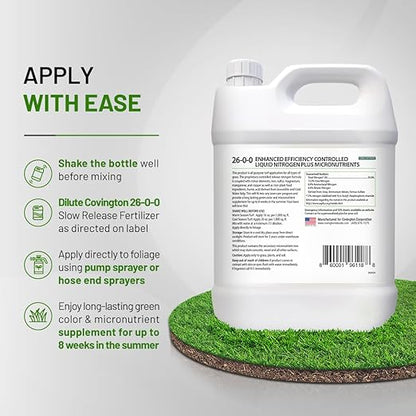 Covington ProLine 26-0-0 NPK Liquid Lawn Slow Release Fertilizer (32oz) – High Nitrogen Lawn Food for Summer Growth – Promotes Deep Green Color & Resilient Turf – Ideal for Heat-Stressed Lawns