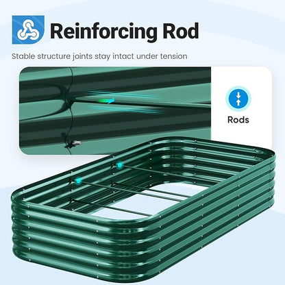 Quictent Galvanized Raised Garden Bed Kit, 8x4x1.5 ft Oval Metal Planter Box Tall for Vegetables Outdoor Backyard, Strengthened by Crossbar, Dark Green
