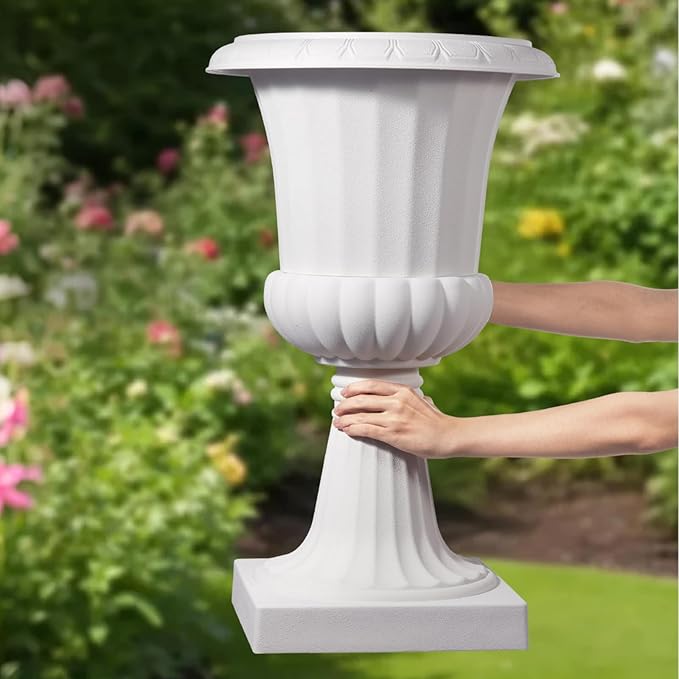 VEVOR Plastic Urn Planters, 15.8 x 26.4 Inch, 2 Pack White Classic Flower Pots Front Porch Planters, Indoor & Outdoor Vase for Wedding, Party, Event, Home, Stage, Garden, Balcony, Patio Decoration