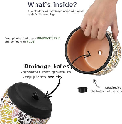 3 Piece Ceramic Plant Pots, 5.7/4.7/3.5/inch Planters with Drainage Hole, Outdoor Indoor Flower Pots Set, Modern Decorative Plant Pots for Lilies, Cacti, Succulents, Snakes, Bamboo(Black)
