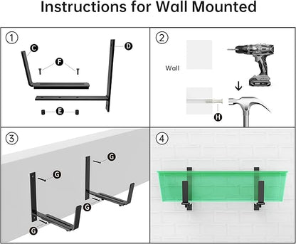 Y&M 4 Pcs Deck Railing Adjustable Planter Box Brackets (6 to 12.5 in), Universal Heavy Duty Iron Flower Box Brackets Wall Mounting Hooks for Fences, Patio, and Garden - Black (Patent Registered)