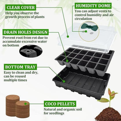 Halatool 2 Pack Seed Starter Trays with 50 Pcs Coco Pellets, Greenhouse Indoor Seed Germination System for Herbs Vegetables Flowers, Seed Starter Kit