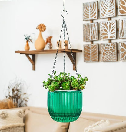 Melphoe Self Watering Hanging Planters for Indoor Plants, 1 Pack 8.3 Inch Outdoor Hanging Plant Pot Basket, 2 Kinds of Hangers Macrame 35.5’’ & Metal Chain 19.6’’ for Garden Home Decor