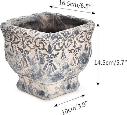 Sungmor 6.5 Inch Cement Plant Pot for Plants, Succulent Planter with Embossed Design, Vintage Concrete Flowerpots with Drainage Hole, Decorative Orchid Houseplant Pot Indoor Outdoor Plant Container