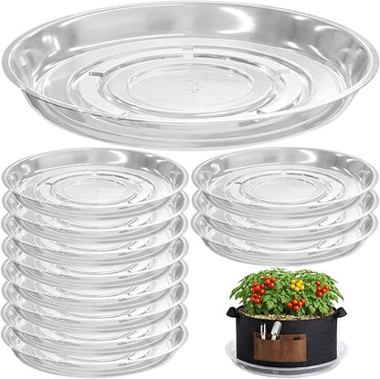 12 Packs 20 Inches Large Clear Plant Saucers for Indoor Outdoor Use Heavy Duty Plastic Plant Trays for Planter Bulk Flower Pot Drip Trays to Catch Water, 4 to 20 Inch