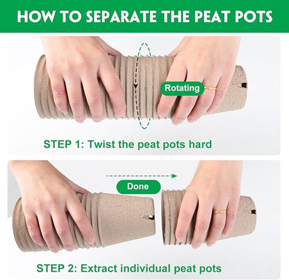 100 Pack Peat Pots for Seedlings, 3.15 Inch Plant Starter Cups with Drainage Holes, Garden Germination Nursery Pots with 30 Plant Labels, 2 Transplant Tools for Herb, Vegetables, Plants