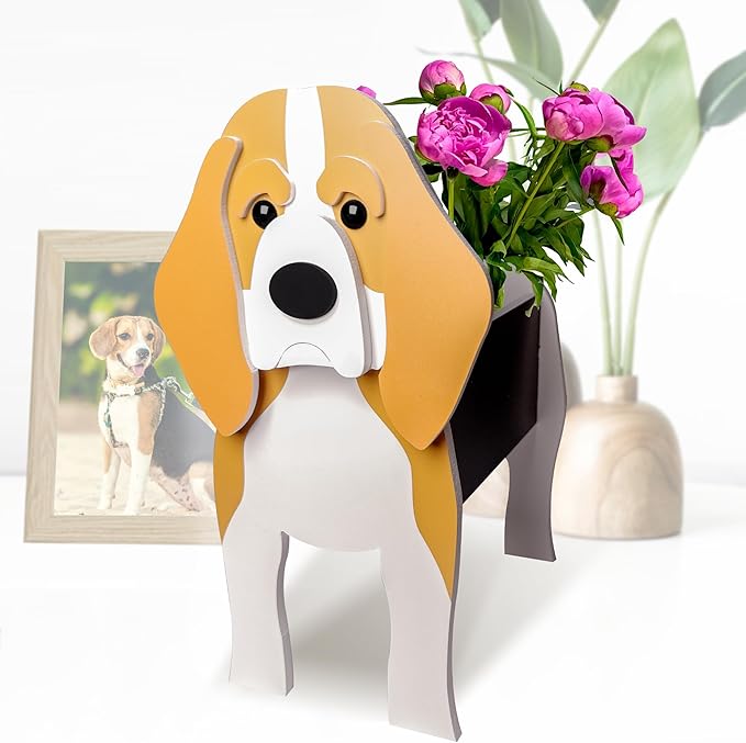 Beagle Dog Planter, Cute Animal Shape Flower Planters, Plant Pots for Indoor/Outdoor Garden Decor, Unique Gifts/Souvenirs for Pet Lovers