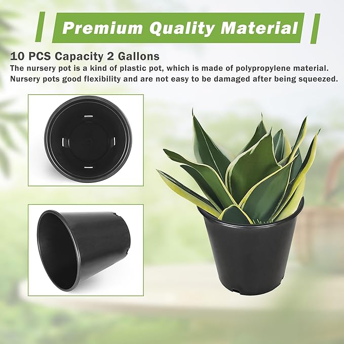HOSTIC 2 Gallon Flexible Nursery Pots Gallon Pot with Drainage Holes Plastic Plant Container Suitable for Indoor Outdoor Vegetables Flowers Plants 10 PCS