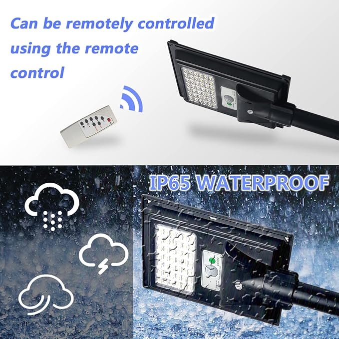 Solar Street Lights Outdoor Waterproof, 6000K Dusk to Dawn Solar Flood Lights with Remote Control, Motion Sensor Commercial Area Lighting for Outside Parking Lot 2 Pack