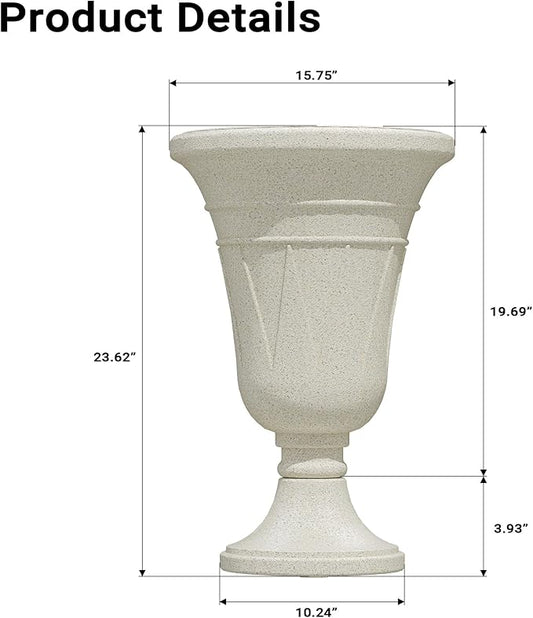 23" Tall Planters for Outdoor Plants Set of 2, Planter with Drainage Holes and Trophy Design, Large Outdoor Planters for Porch, Garden, Beige