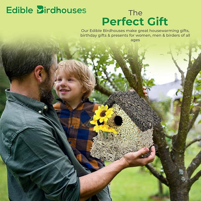 Edible Birdhouse - Birdseed Bird Feeder, Wooden Birds Houses Covered in Wild Bird Food, Squirrel Resistant Birds Feeders for Outside Hanging, Watching Gift for Garden Lovers, (SD)