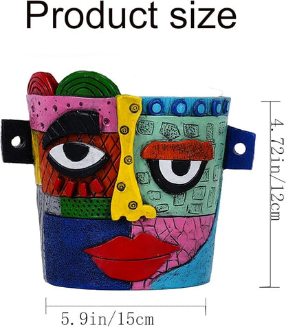 Abstract Face Plant Pot, Picasso Head Planter for Indoor Plants, Funny Face Flower Pot, Colorful Succulents Vase for Outdoor Garden and Home Decor