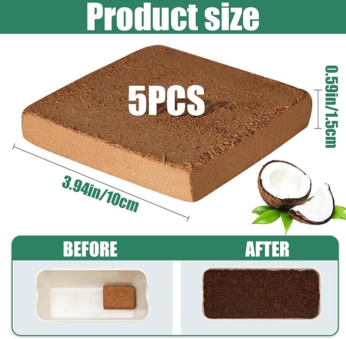 Coco Coir Brick, Coco Coir Brick 5Pcs Compressed Coconut High Expansion Coconut Soil 100g Organic Plant Soil for Planting, Gardening, Potting Herbs, Flowers
