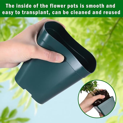 June Fox Small Seedling Pots 4 Inch, 100 Pcs Square Plant Pots Bulk, Plastic Nursery Pots with Drain Holes for Seedlings, Succulents, Cuttings (Green)