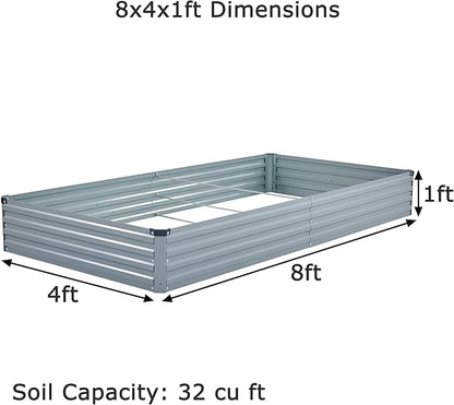 8x4x1ft(2 PCS) Galvanized Raised Garden Bed,Outdoor Planter Box Metal Patio Kit Planting Bed for Vegetables Flowers Herb,Gray