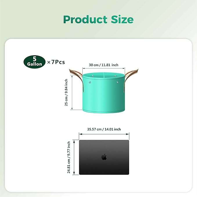 7 Pcs 5 Gallon Grow Bags, Small PE Garden Grow Bags for Plants with Branch-Binding Holes and Bottom Drain Holes, Ideal for Vegetables, Strawberries and Flowers