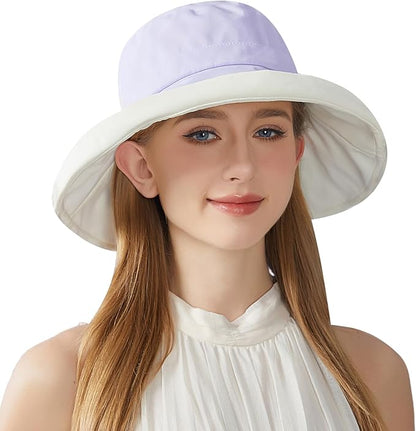 Wide Brim Women Sun Hat Summer Beach Bucket Fishing Hats Metal Wired Edge Packable UV Protection for Hiking Garden Travel