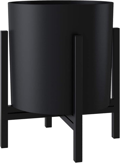 FaithLand Plant Pot 8 inch - Perfectly Fits Mid-Century Modern Plant Stand - Drainage Plug - Matte Black