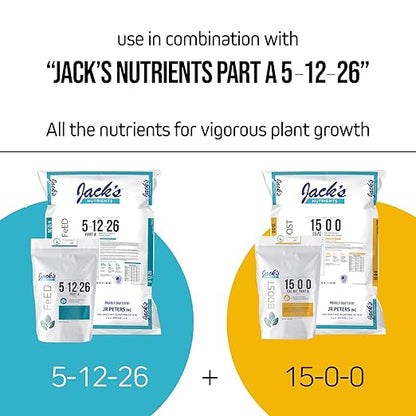 Jack's Classic Nutrients 15-0-0 Part B Calcium Nitrate Water-Soluble Fertilizer for Calcium Uptake and Strong Leaf Growth in Continuous Liquid Feed Programs, 25lbs
